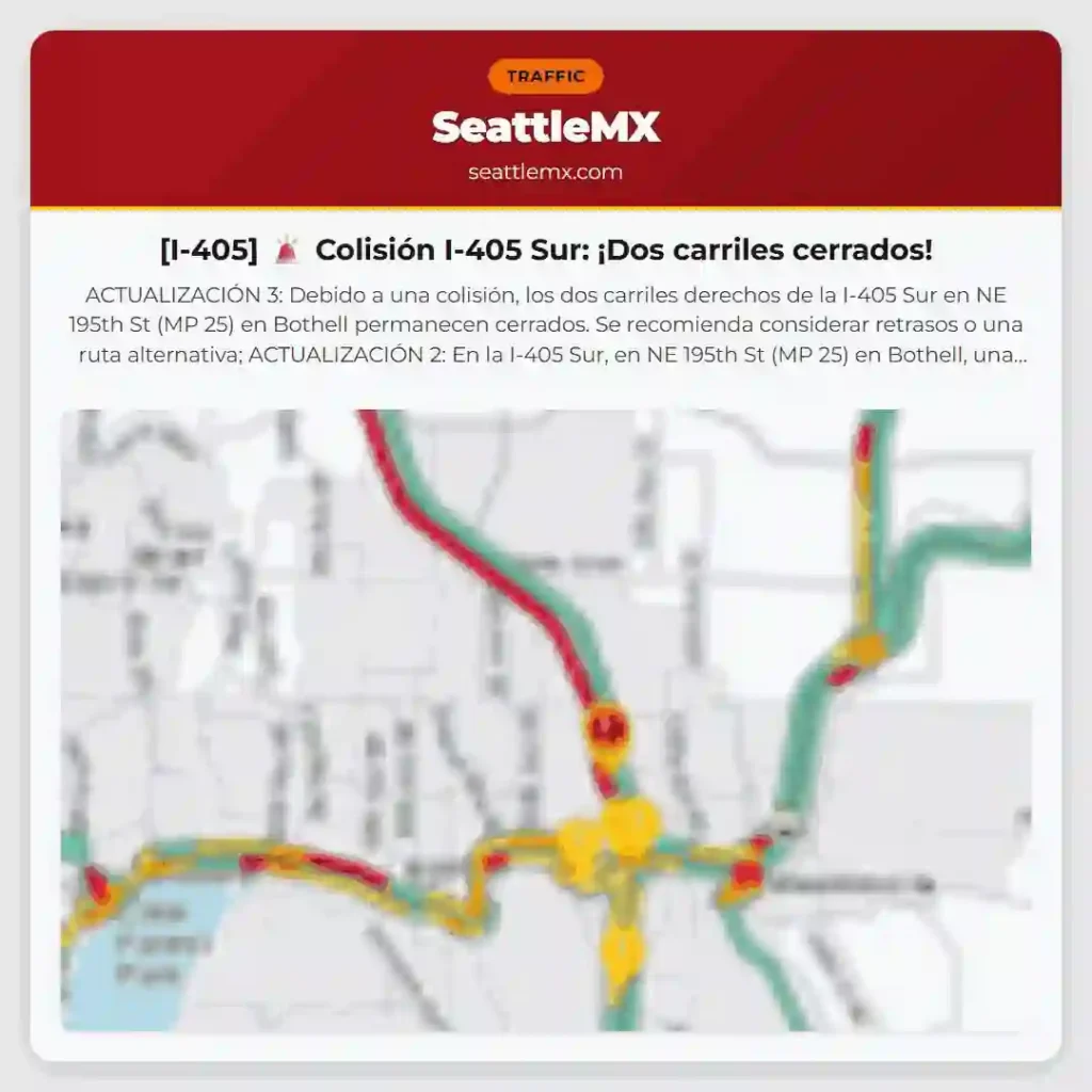 [I-405] 🚨 Colisión I-405 Sur: ¡Dos carriles cerrados!