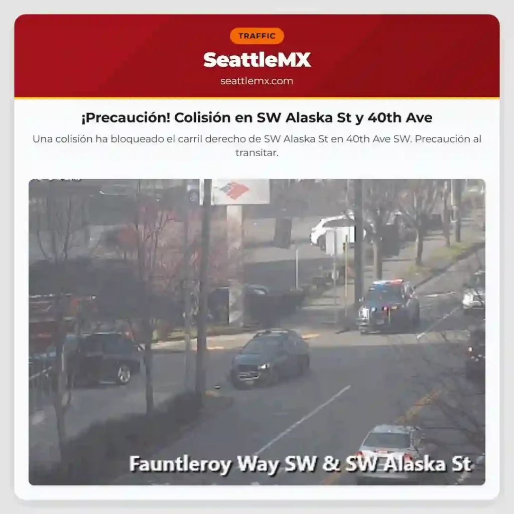 ¡Precaución! Colisión en SW Alaska St y 40th Ave