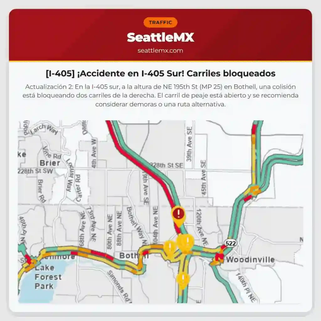[I-405] ¡Accidente en I-405 Sur! Carriles bloqueados