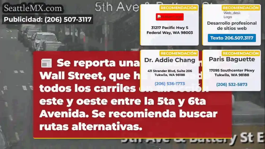 ¡Accidente en Wall Street! Carriles bloqueados.