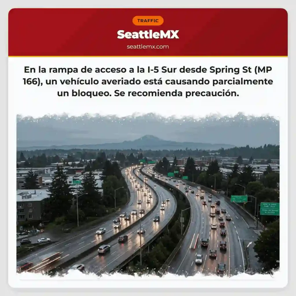 Vehículo averiado en rampa I-5 Sur. ¡Precaución!