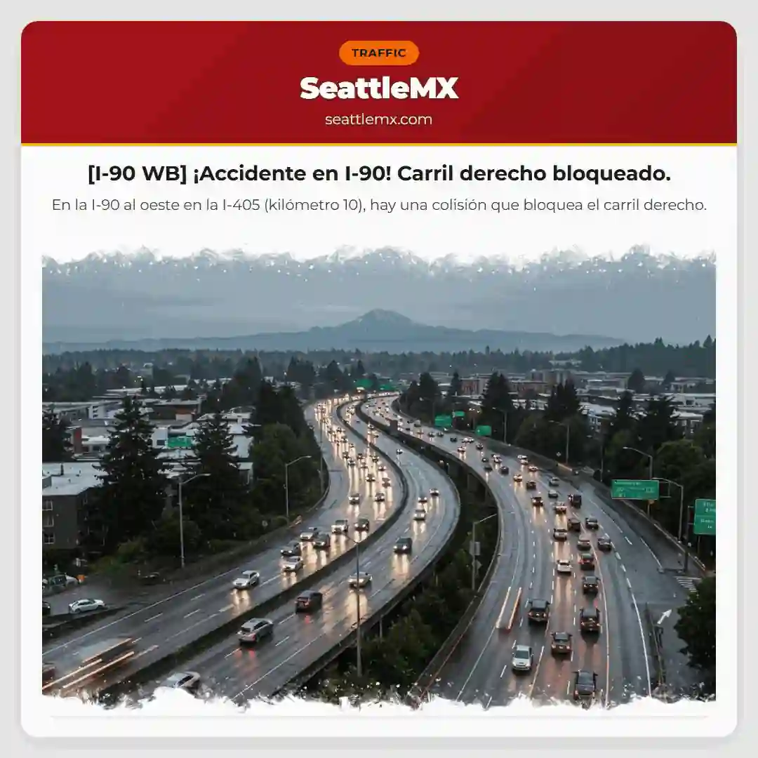 [I-90 WB] ¡Accidente en I-90! Carril derecho bloqueado.