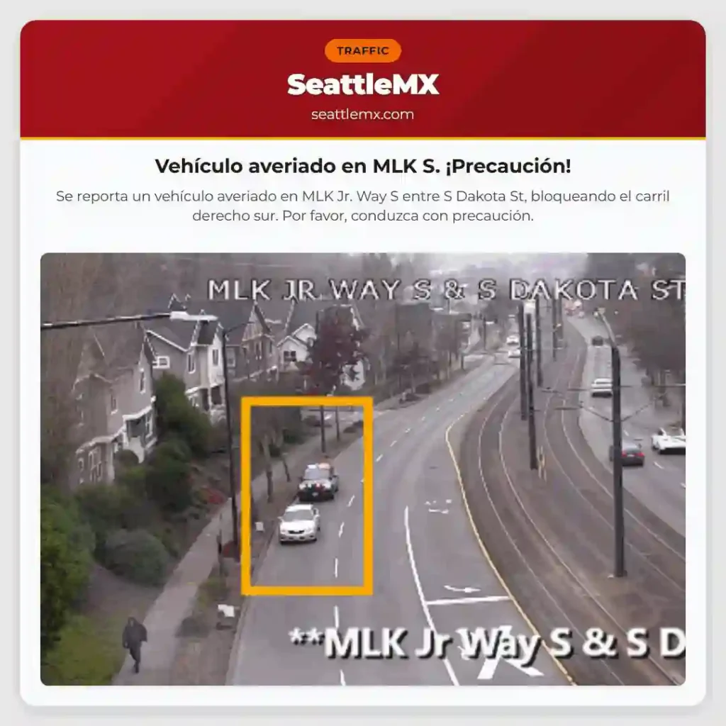 Vehículo averiado en MLK S. ¡Precaución!