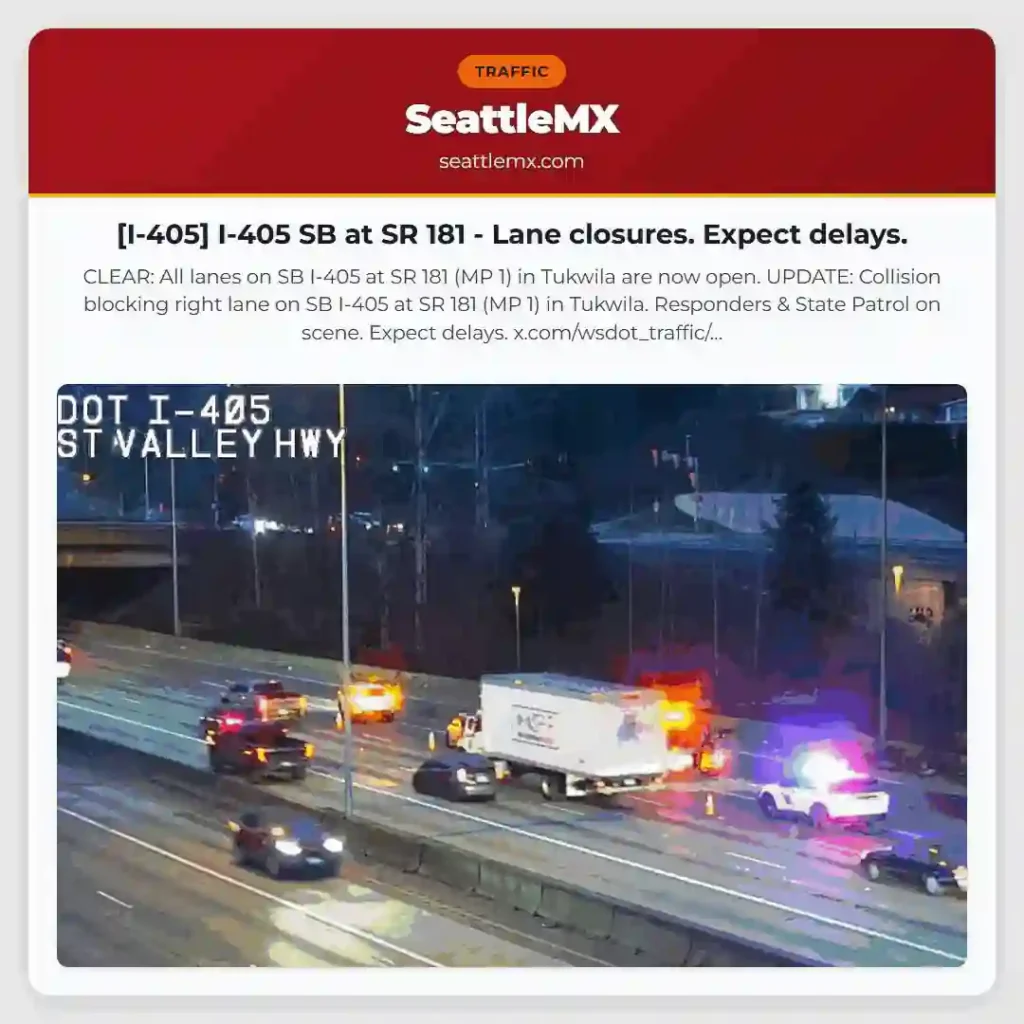 [I-405] I-405 SB at SR 181 - Lane closures. Expect delays.
