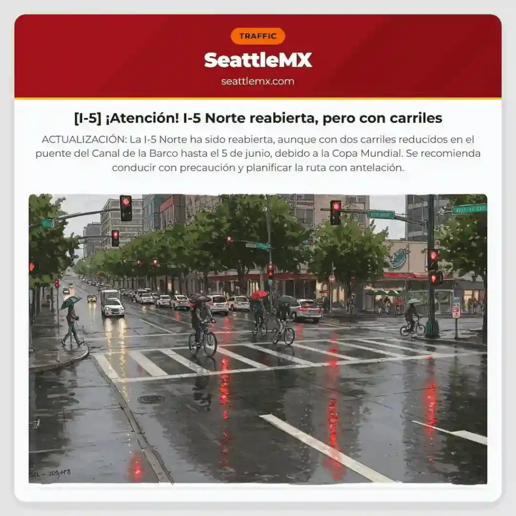 [I-5] ¡Atención! I-5 Norte reabierta, pero con carriles