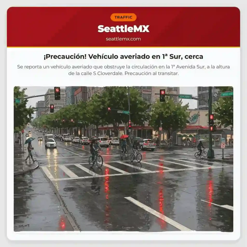 ¡Precaución! Vehículo averiado en 1ª Sur, cerca