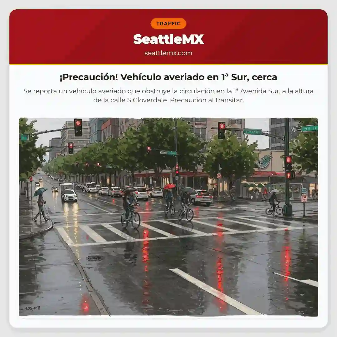 ¡Precaución! Vehículo averiado en 1ª Sur, cerca