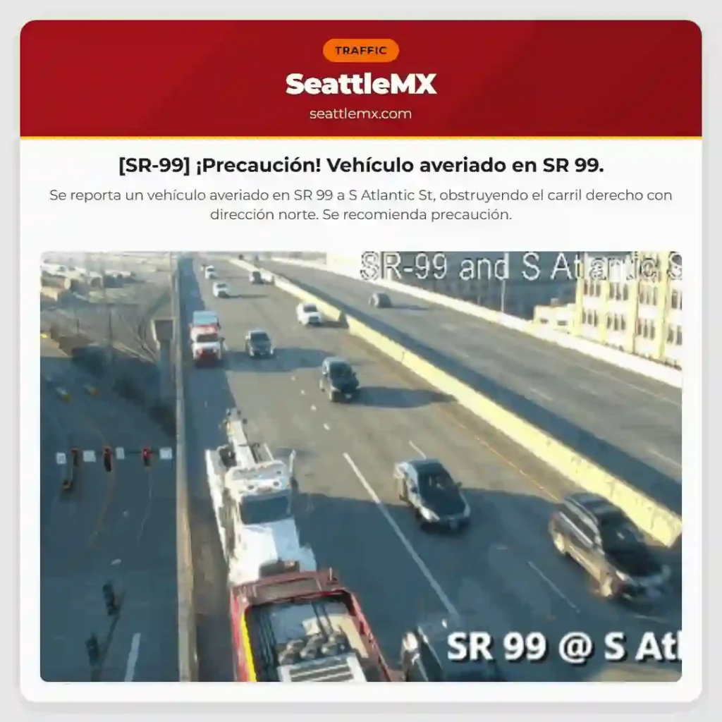 [SR-99] ¡Precaución! Vehículo averiado en SR 99.