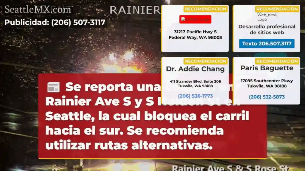 ¡Accidente en Rainier! Carril sur bloqueado.