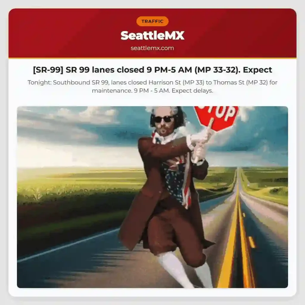 [SR-99] SR 99 lanes closed 9 PM-5 AM (MP 33-32). Expect