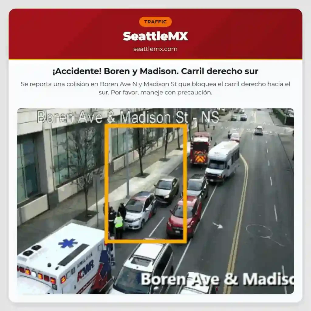 ¡Accidente! Boren y Madison. Carril derecho sur