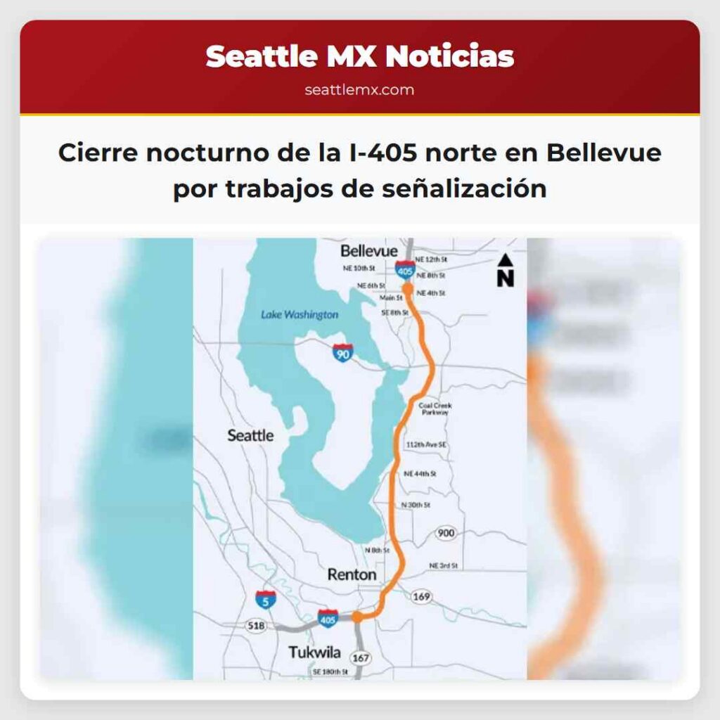 Cierre nocturno de la I-405 norte en Bellevue por