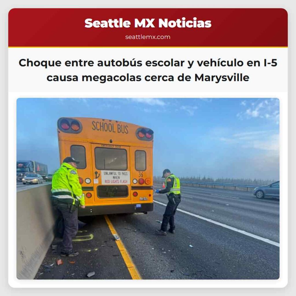 Choque entre autobús escolar y vehículo en I-5