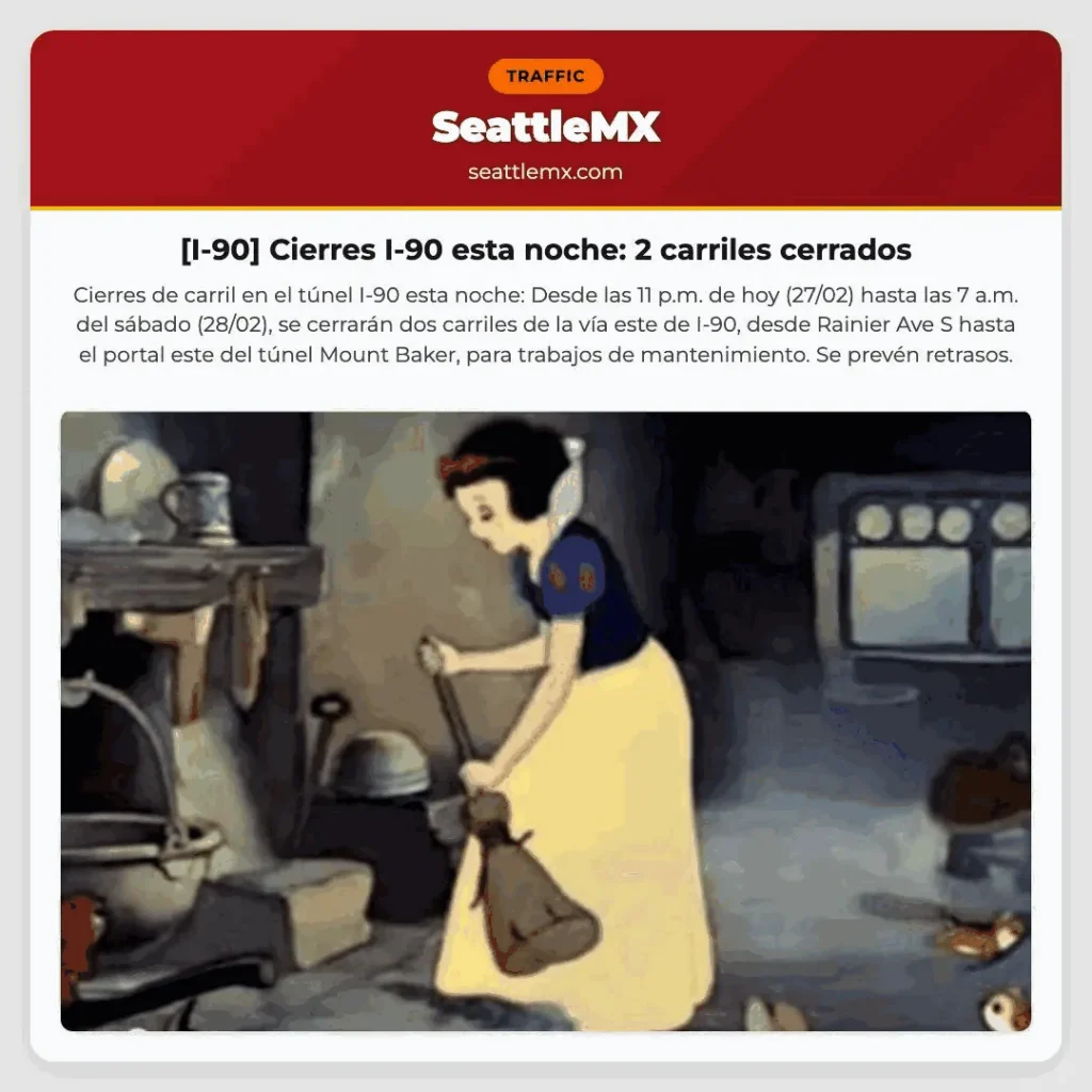 [I-90] Cierres I-90 esta noche: 2 carriles cerrados