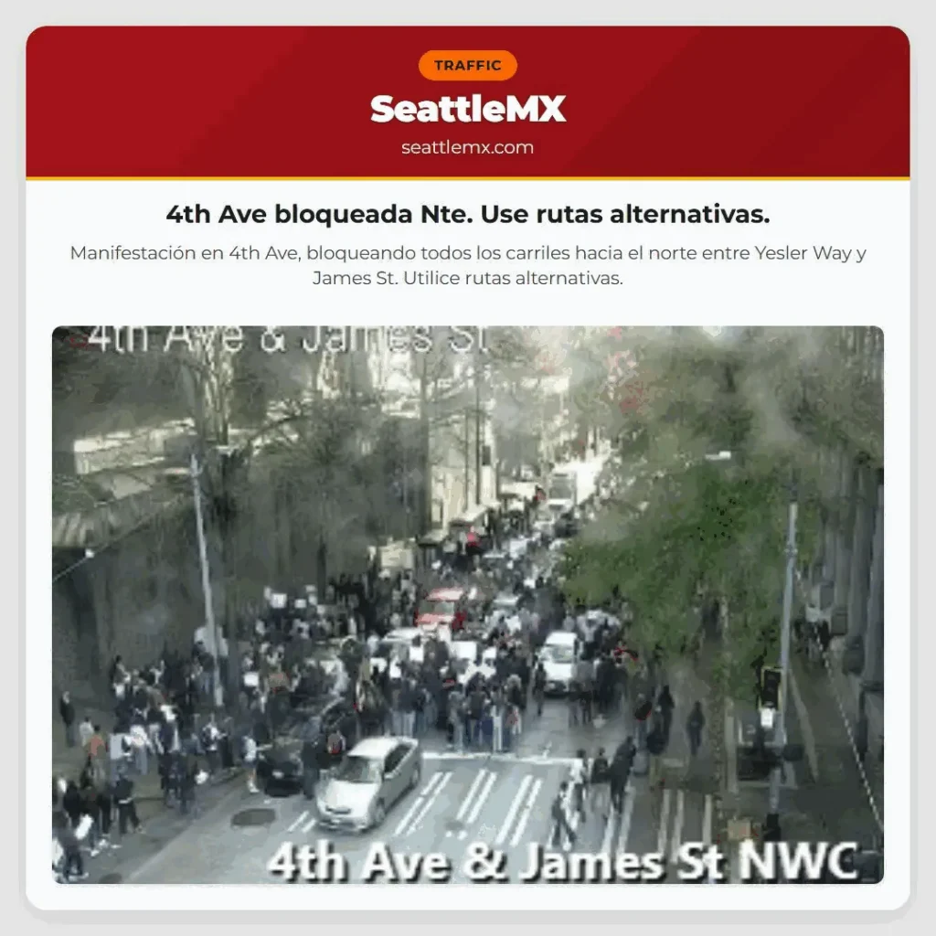 4th Ave bloqueada Nte. Use rutas alternativas.