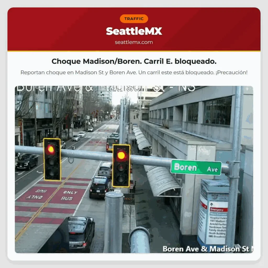 Choque Madison/Boren. Carril E. bloqueado.