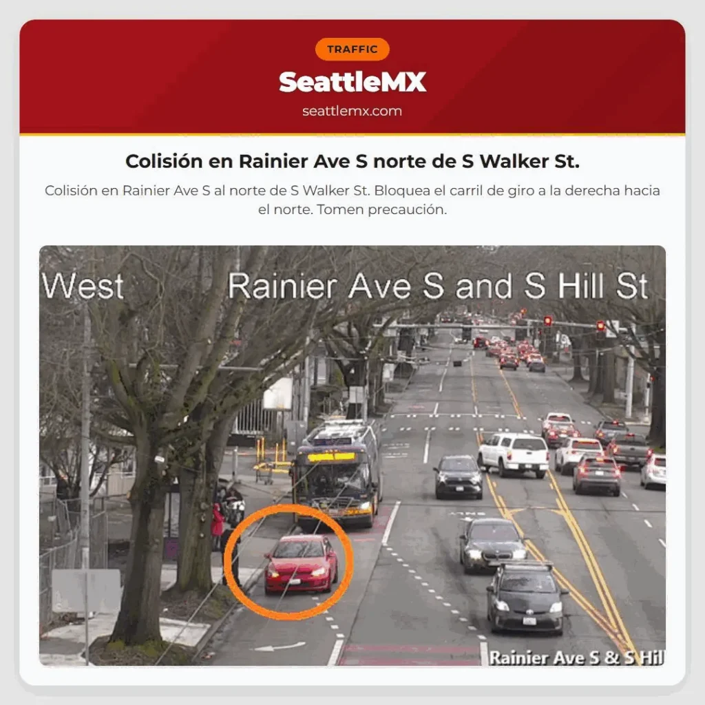 Noticias de transporte de Seattle 3 Colisión en Rainier Ave S norte de S Walker St.