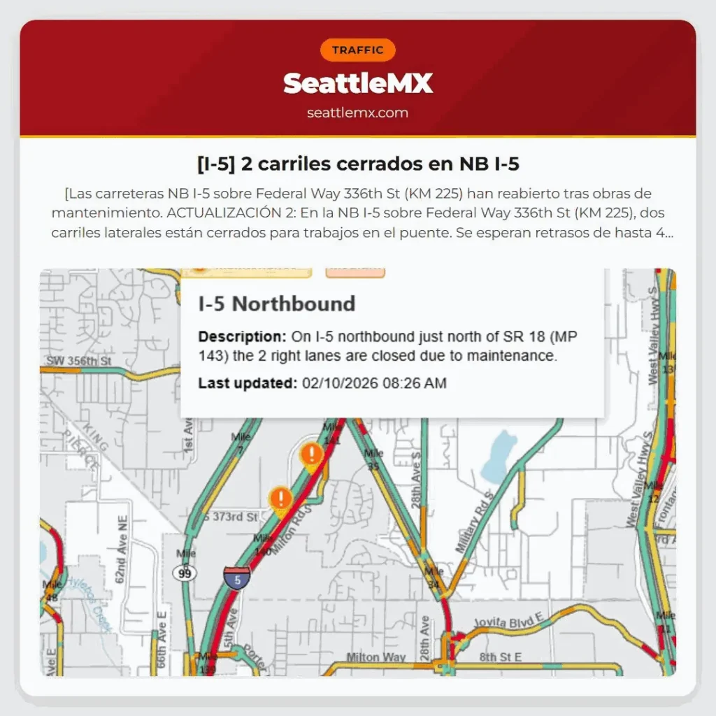 [I-5] 2 carriles cerrados en NB I-5