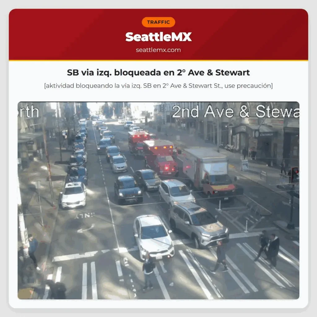 SB via izq. bloqueada en 2° Ave & Stewart