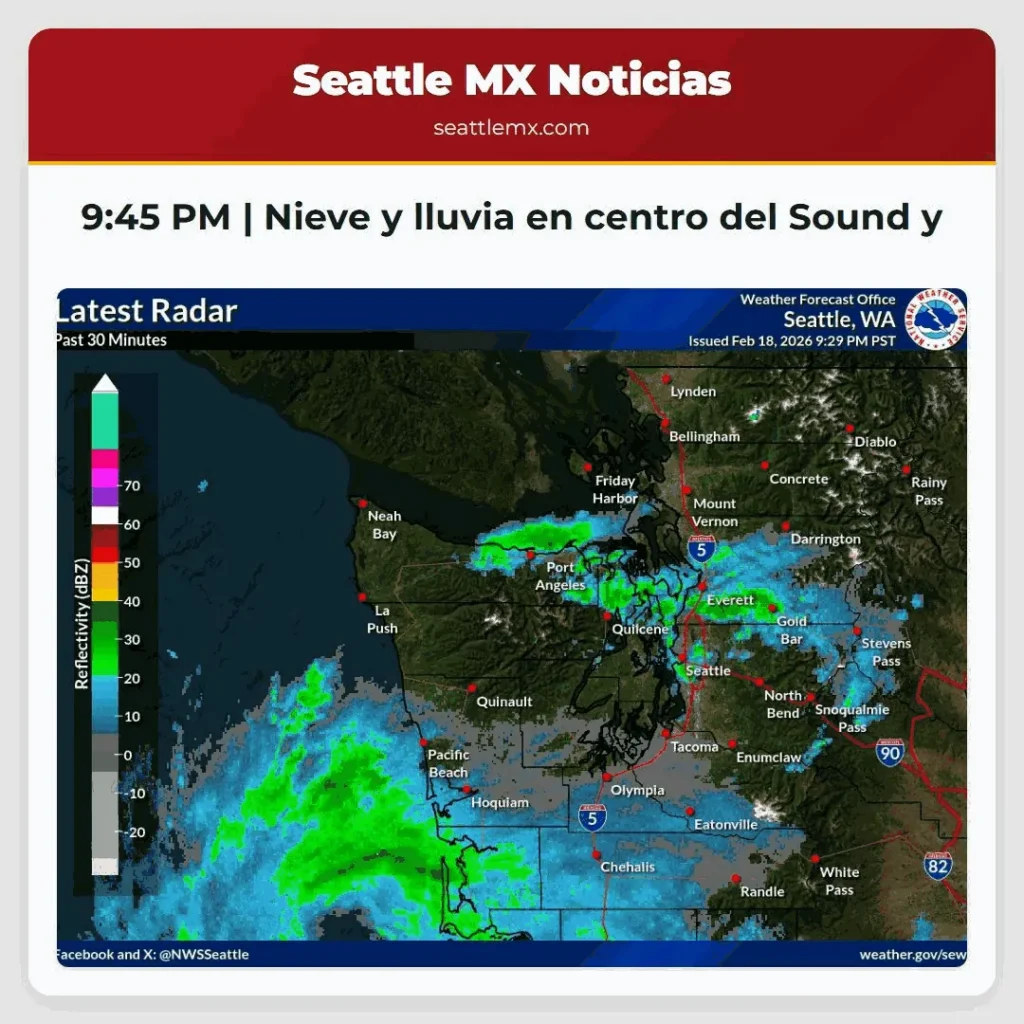 9:45 PM | Nieve y lluvia en centro del Sound y