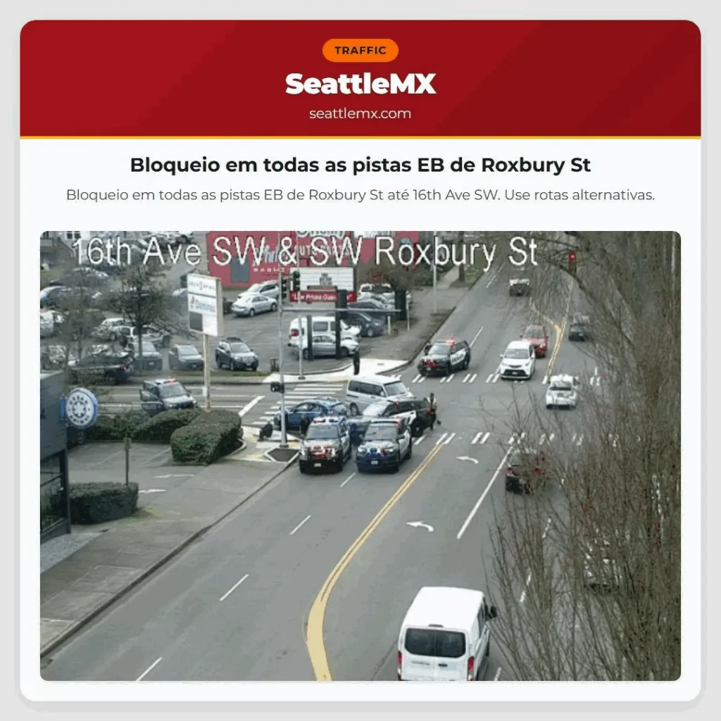 Bloqueio em todas as pistas EB de Roxbury St