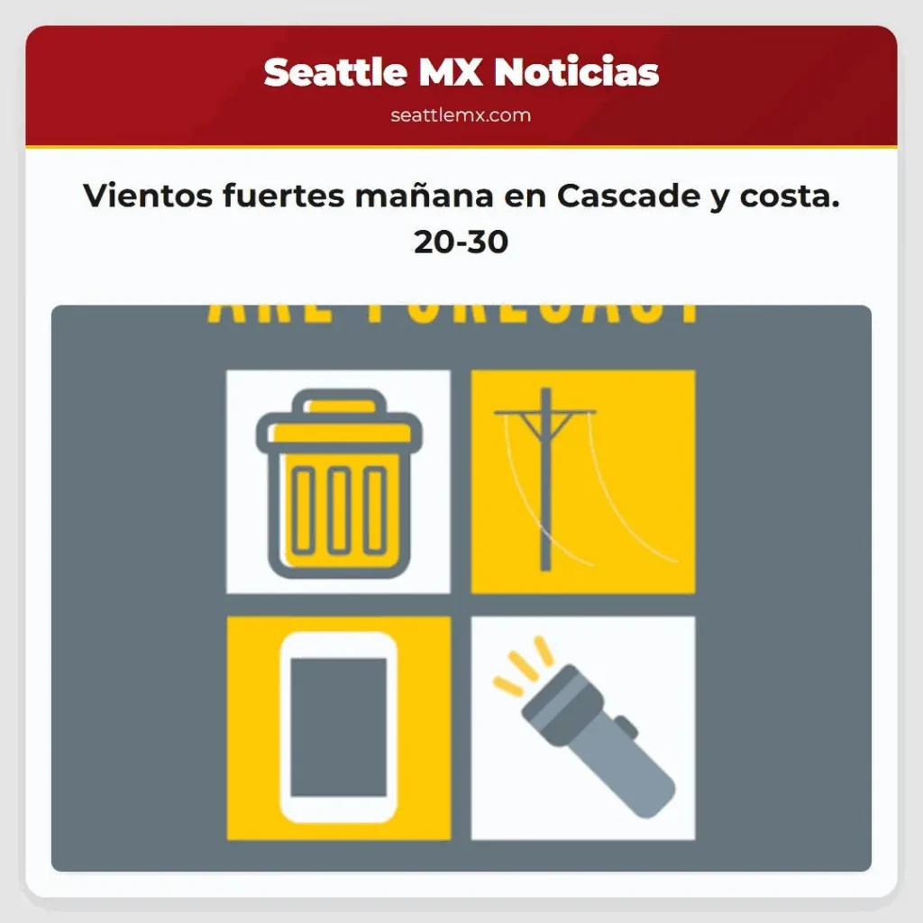 Vientos fuertes mañana en Cascade y costa. 20-30