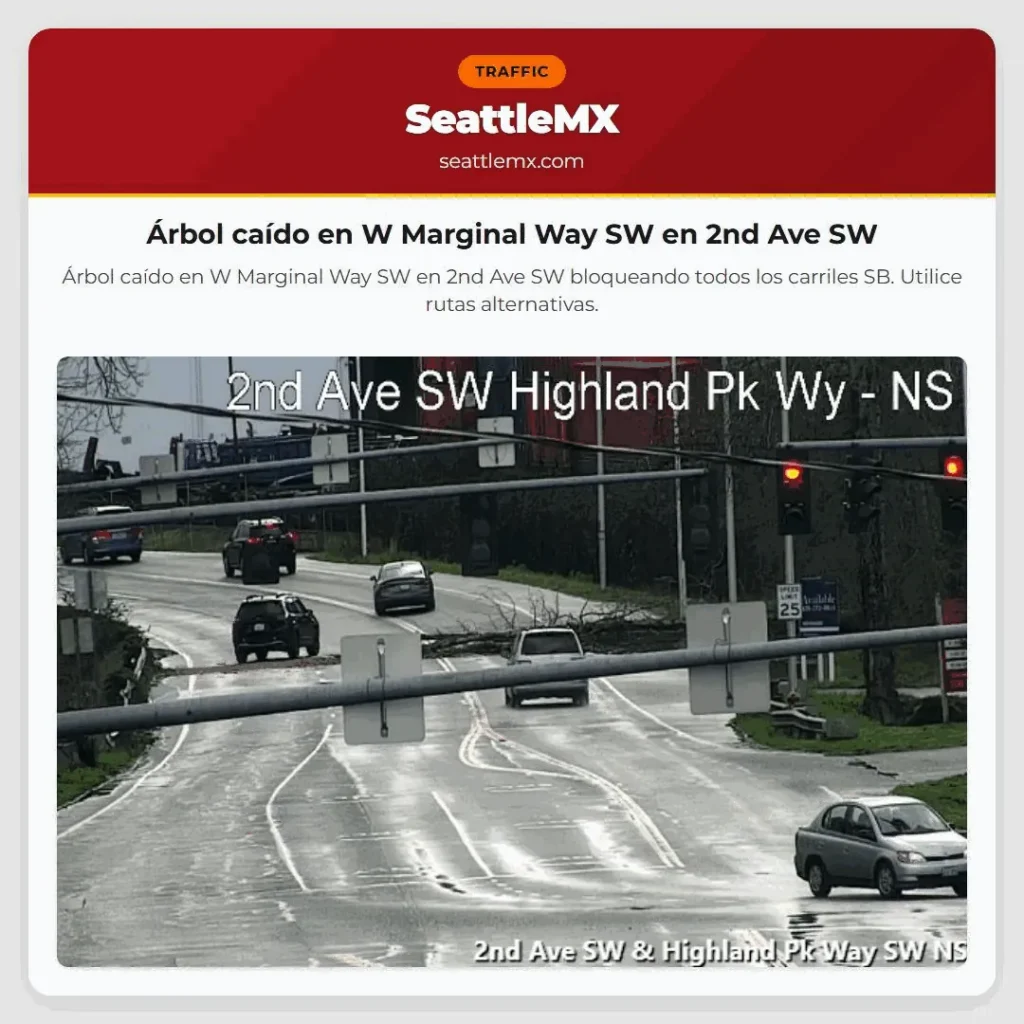 Noticias de transporte de Seattle 7 Árbol caído en W Marginal Way SW en 2nd Ave SW