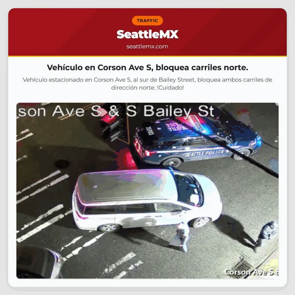 Vehículo en Corson Ave S, bloquea carriles norte.