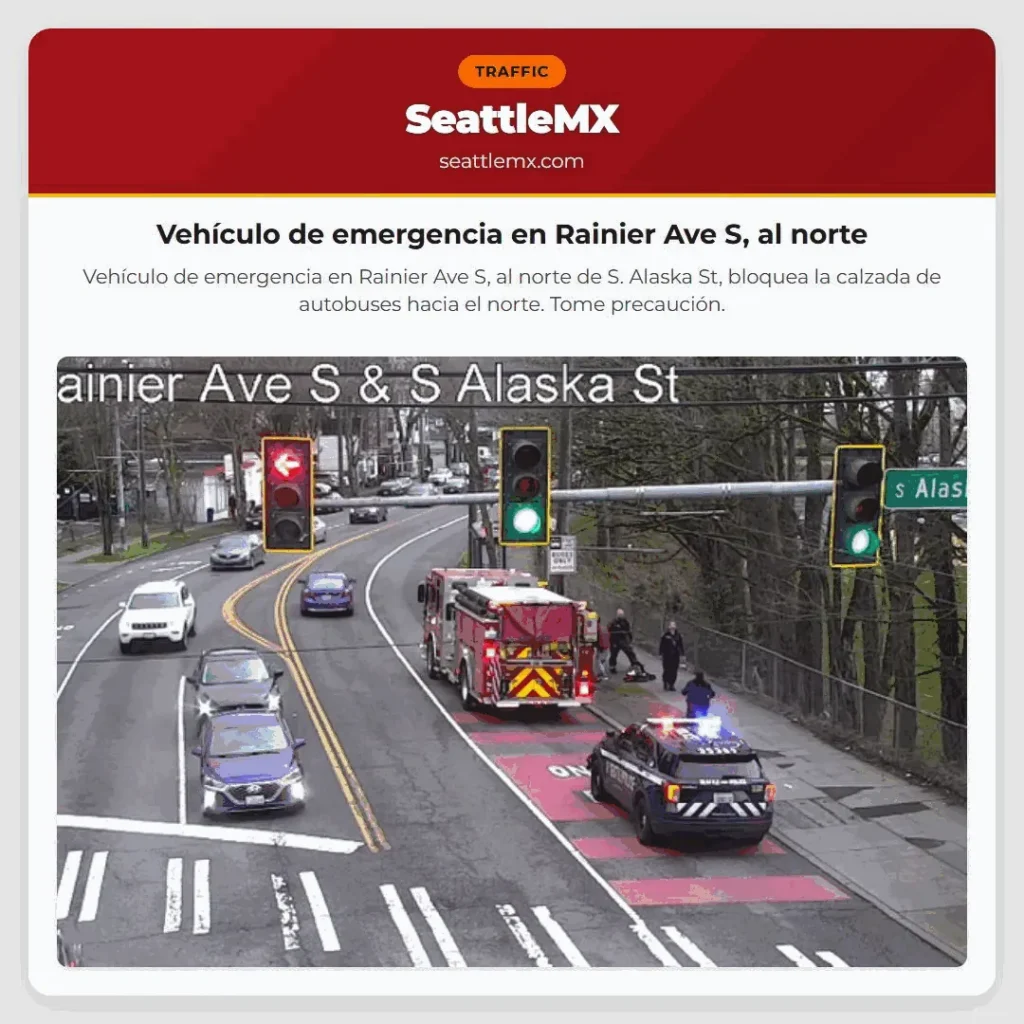 Noticias de transporte de Seattle 1 Vehículo de emergencia en Rainier Ave S, al norte