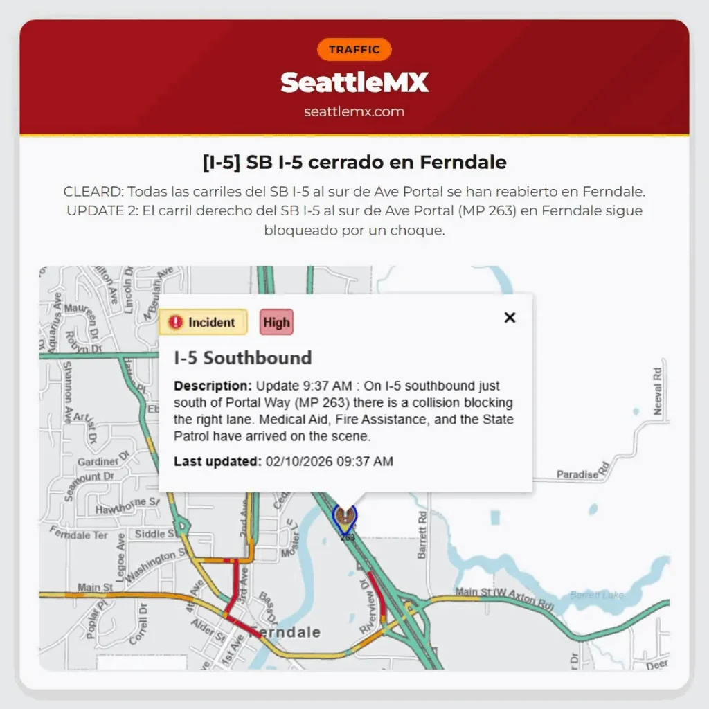 [I-5] SB I-5 cerrado en Ferndale
