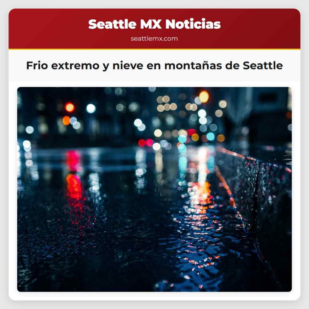 Frio extremo y nieve en montañas de Seattle