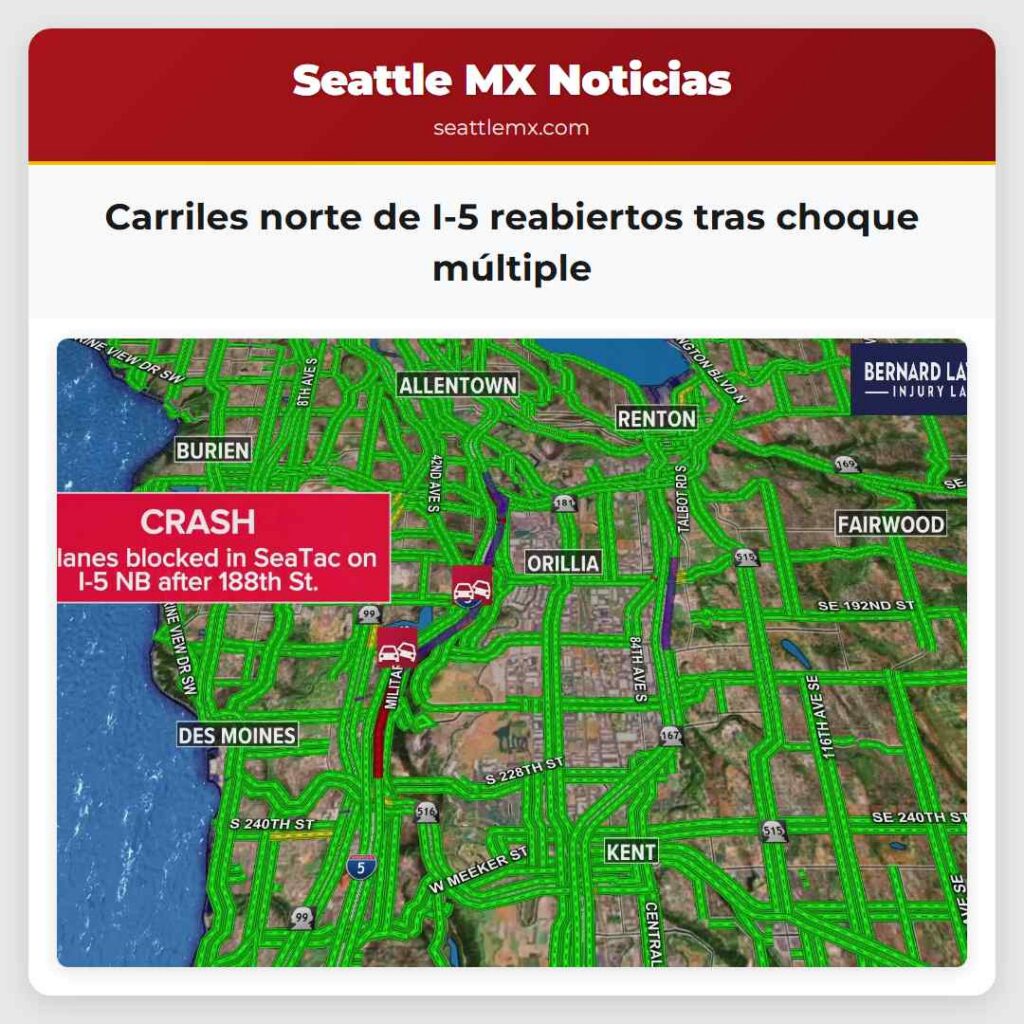 Carriles norte de I-5 reabiertos tras choque