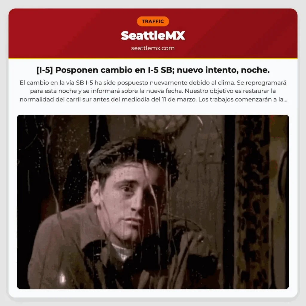 [I-5] Posponen cambio en I-5 SB; nuevo intento, noche.