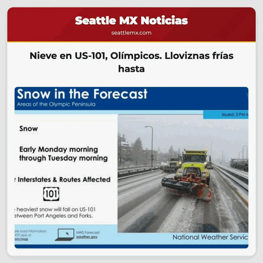 Nieve en US-101, Olímpicos. Lloviznas frías hasta