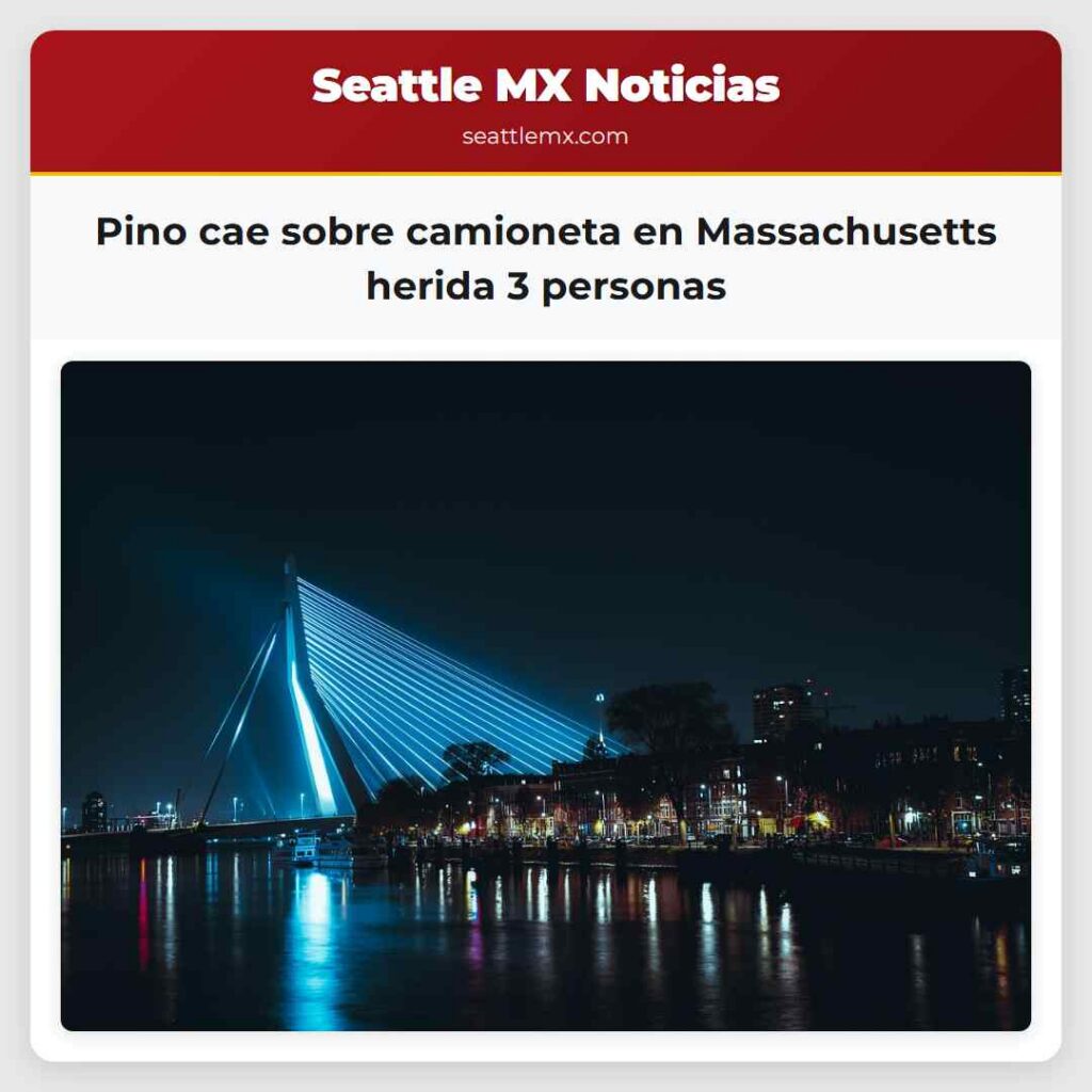 Pino cae sobre camioneta en Massachusetts herida