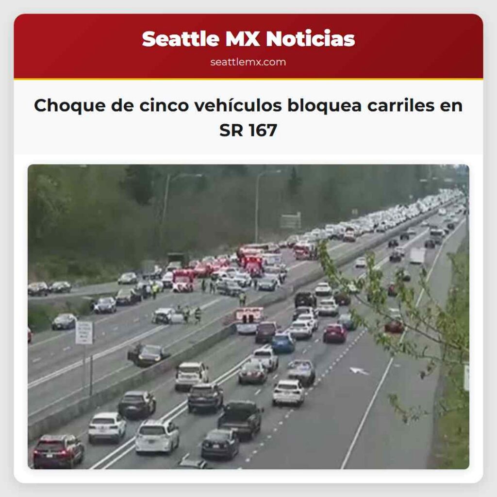 Choque de cinco vehículos bloquea carriles en SR