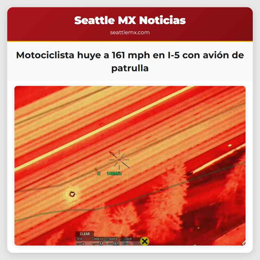 Motociclista huye a 161 mph en I-5 con avión de