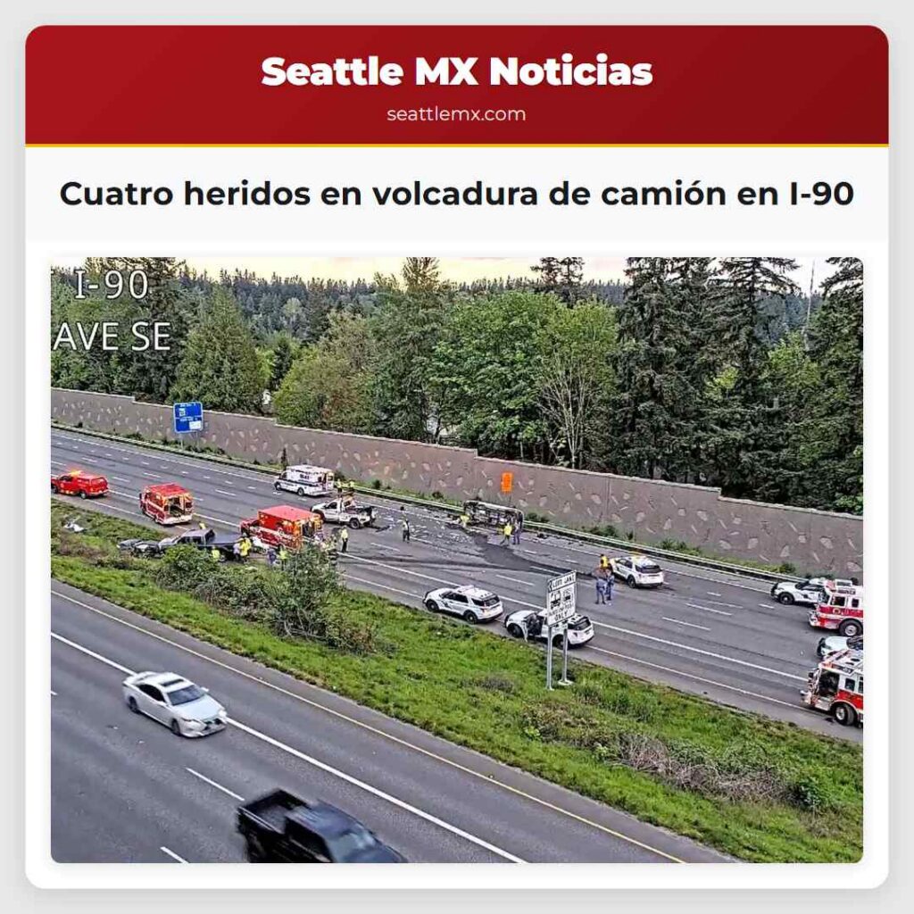 Cuatro heridos en volcadura de camión en I-90