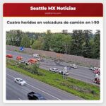 Cuatro heridos en volcadura de camión en I-90