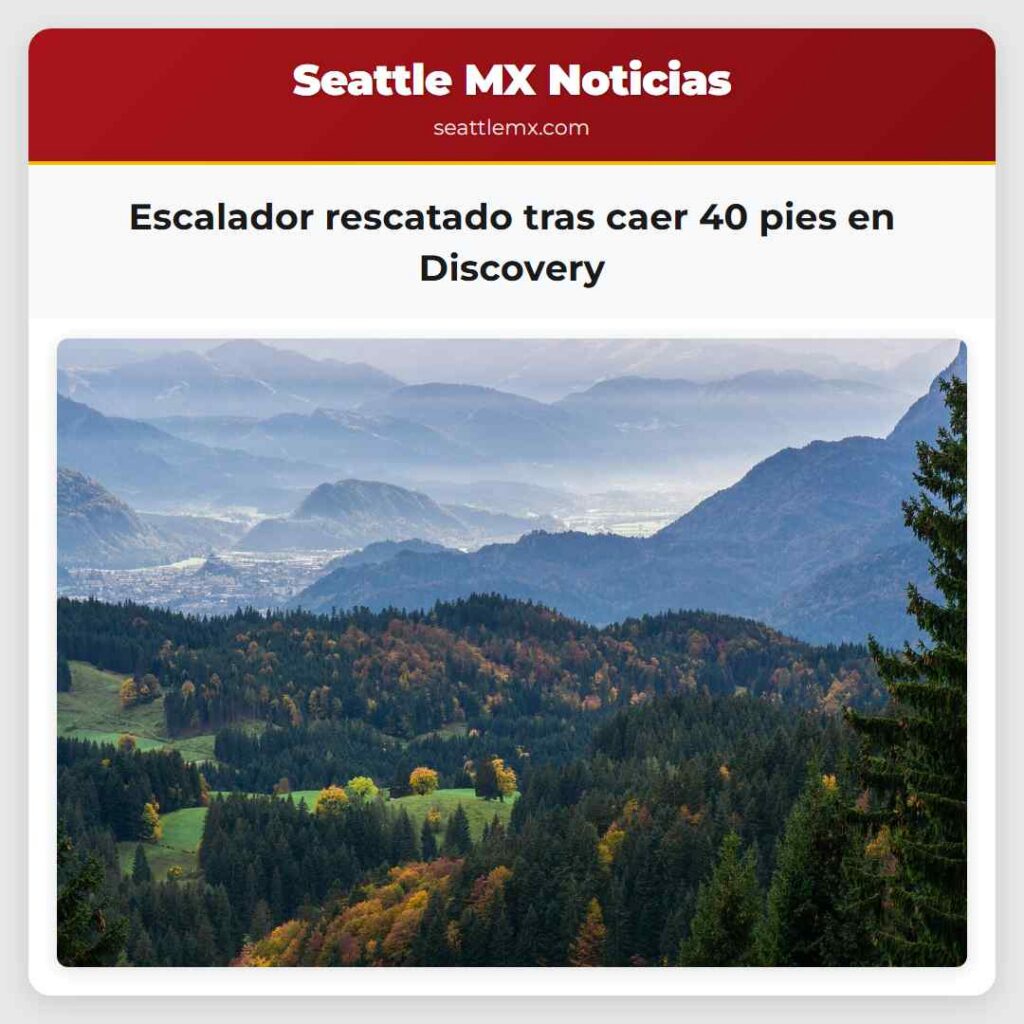 Escalador rescatado tras caer 40 pies en Discovery