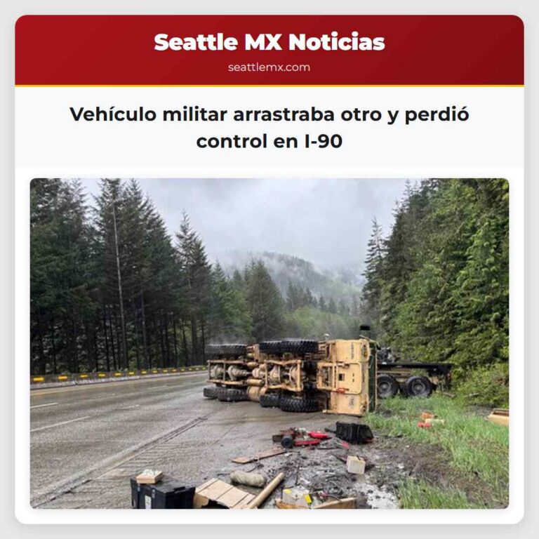 Vehículo militar arrastraba otro y perdió control en I-90