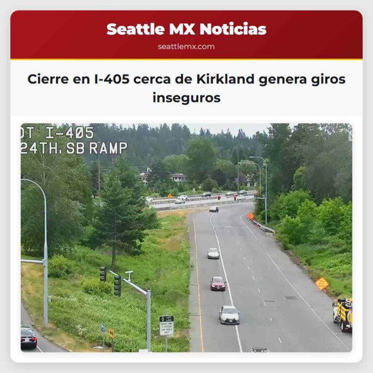 Cierre en I-405 cerca de Kirkland genera giros inseguros