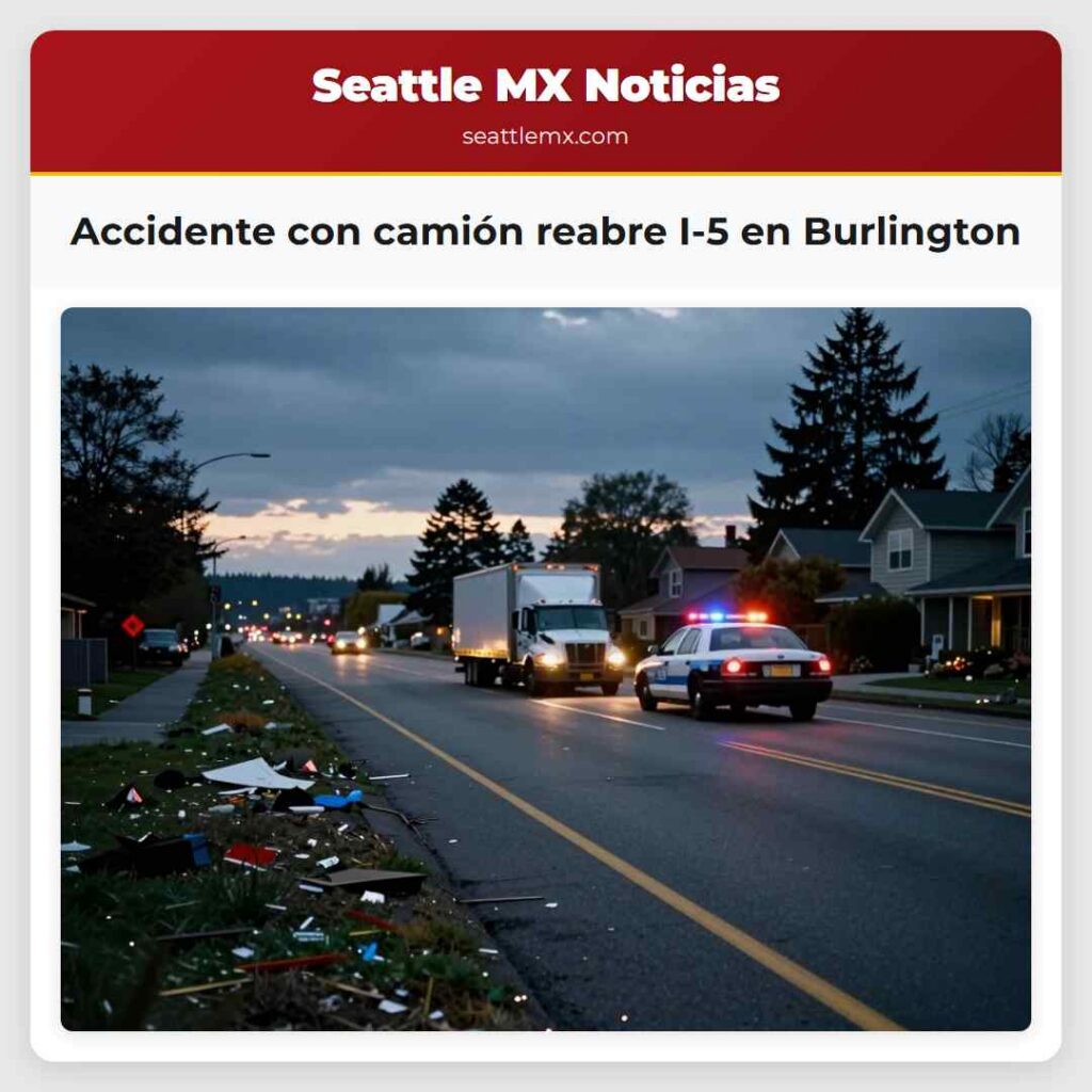 Accidente con camión reabre I-5 en Burlington