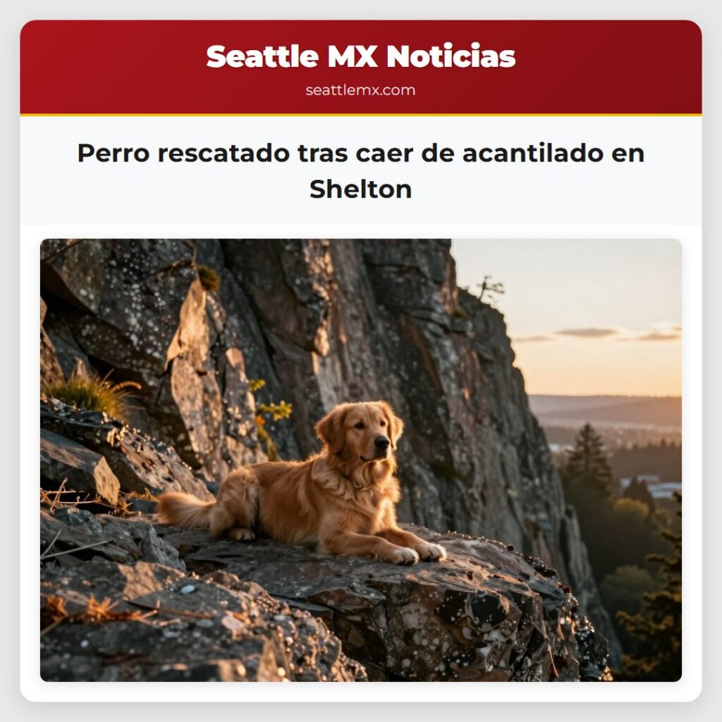 Perro rescatado tras caer de acantilado en Shelton