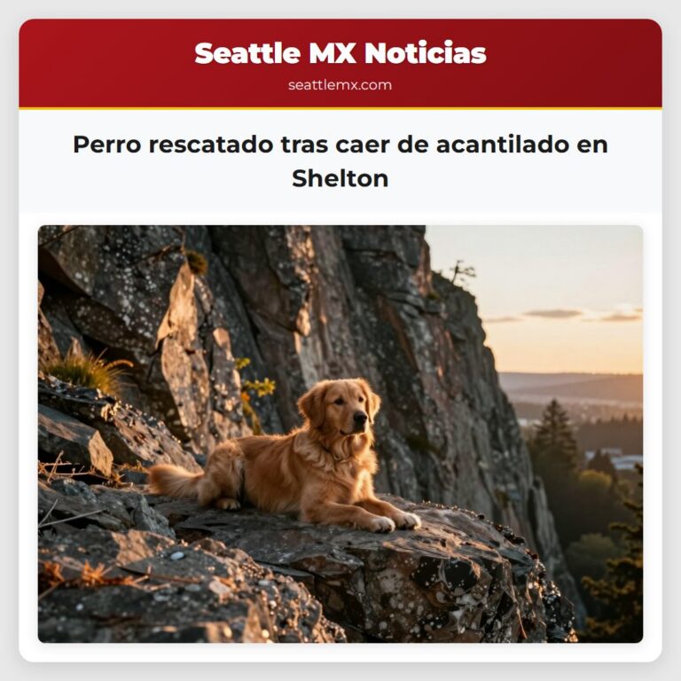 Perro rescatado tras caer de acantilado en Shelton