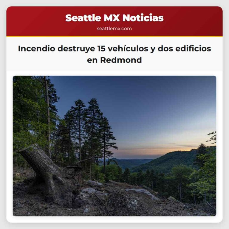 Incendio destruye 15 vehículos y dos edificios en Redmond