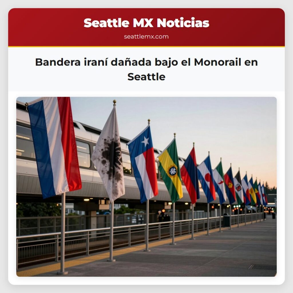 Bandera iraní dañada bajo el Monorail en Seattle