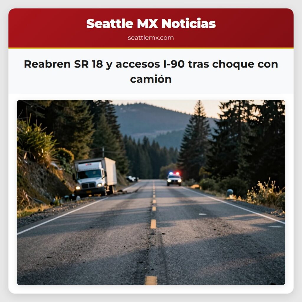 Reabren SR 18 y accesos I-90 tras choque con