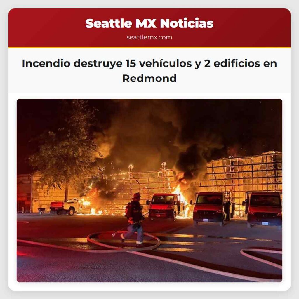 Incendio destruye 15 vehículos y 2 edificios en